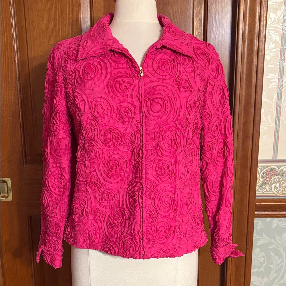 Laura Ashley Vibrant Pink Textured Women's Zip-Jacket. Petite Medium